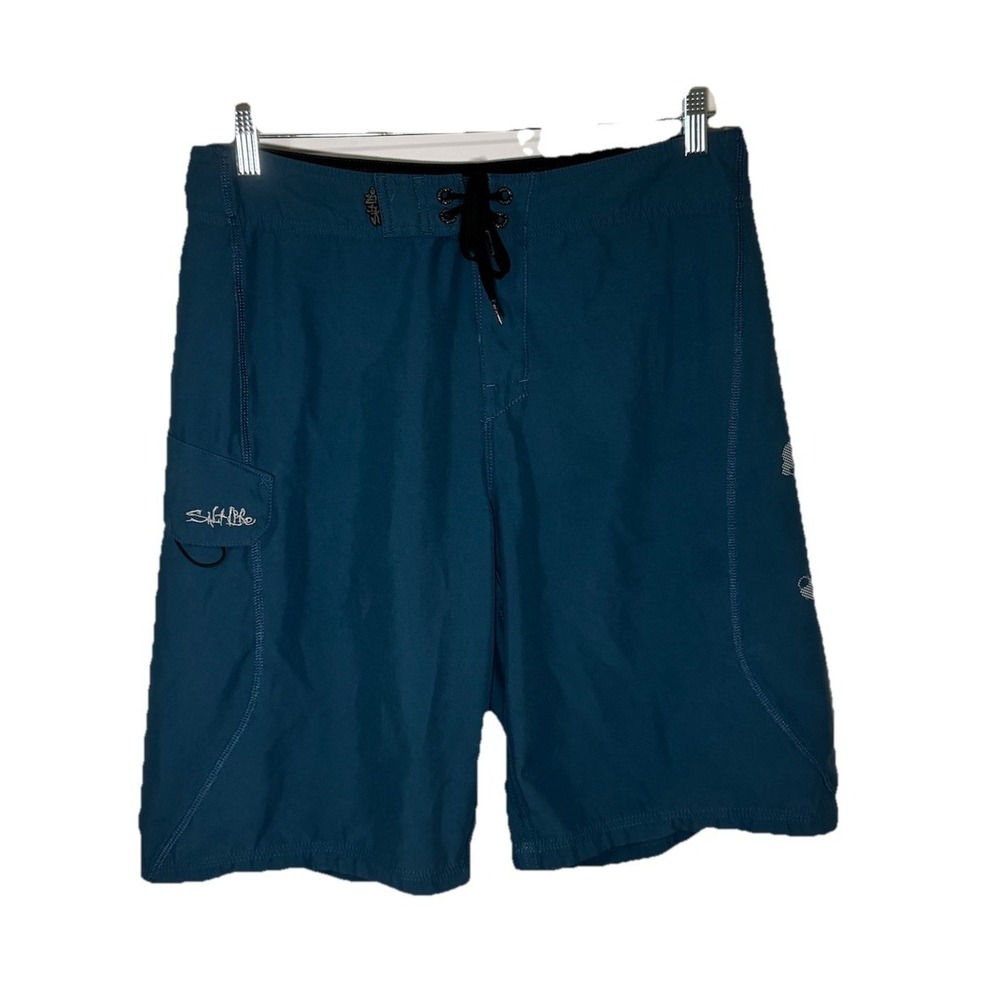 Salt Life SLX-QD Men's Board Shorts Size 32 Blue Swim Trunks Skull Logo